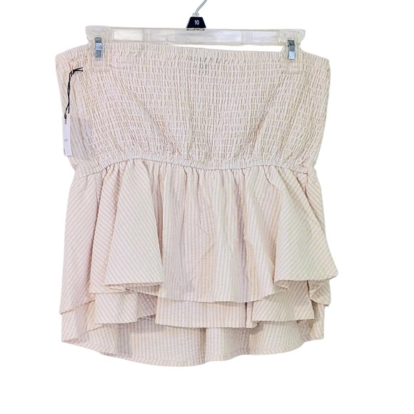 Originality Strapless Seersucker Peplum Top XL Cream Yellow Stripe NWT - Picture 2 of 8